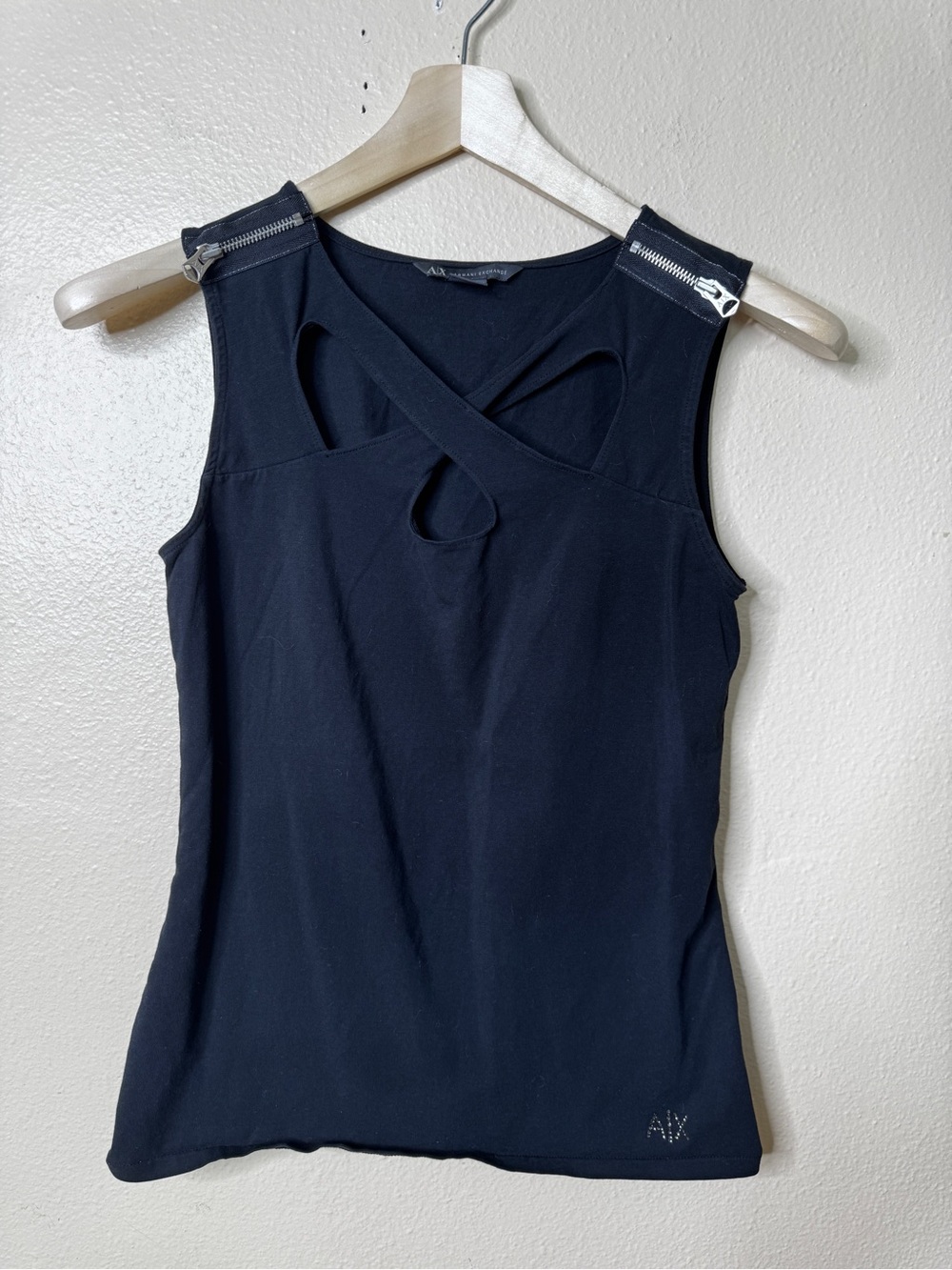 Armani Exchange Shirt Women's Medium Black Sleeveless Tank Zippered Shoulders